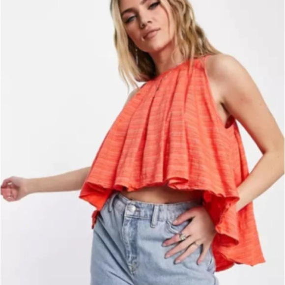 Free People Tiered Coral Sleeveless Top M - Picture 2 of 8